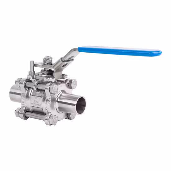 304 316 Actuador neumático de aire higiénico Dos vías Tres piezas Manija manual de 3 piezas Ajuste rápido Válvula de bola con abrazadera soldada de acero inoxidable Válvula sanitaria